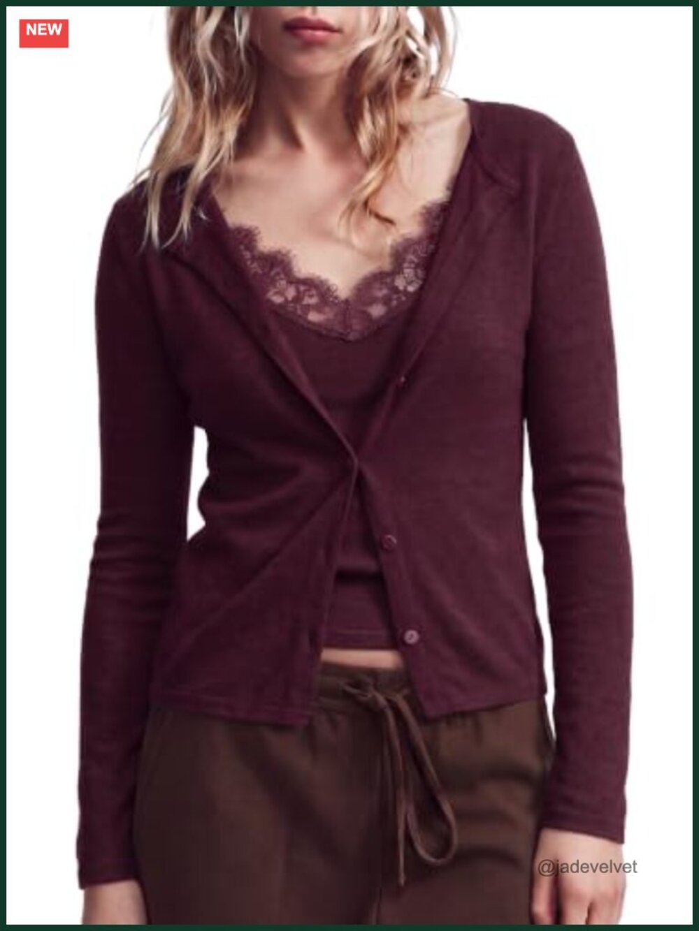 Cashmere Blend Lace Button Down Long Sleeve Sweater Knit Top
